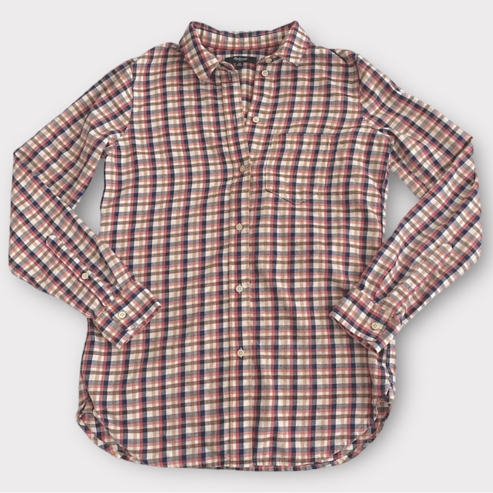 Madewell Womens Shirt XS Button Up Checkered Plaid Boyfriend Flannel Relaxed Fit